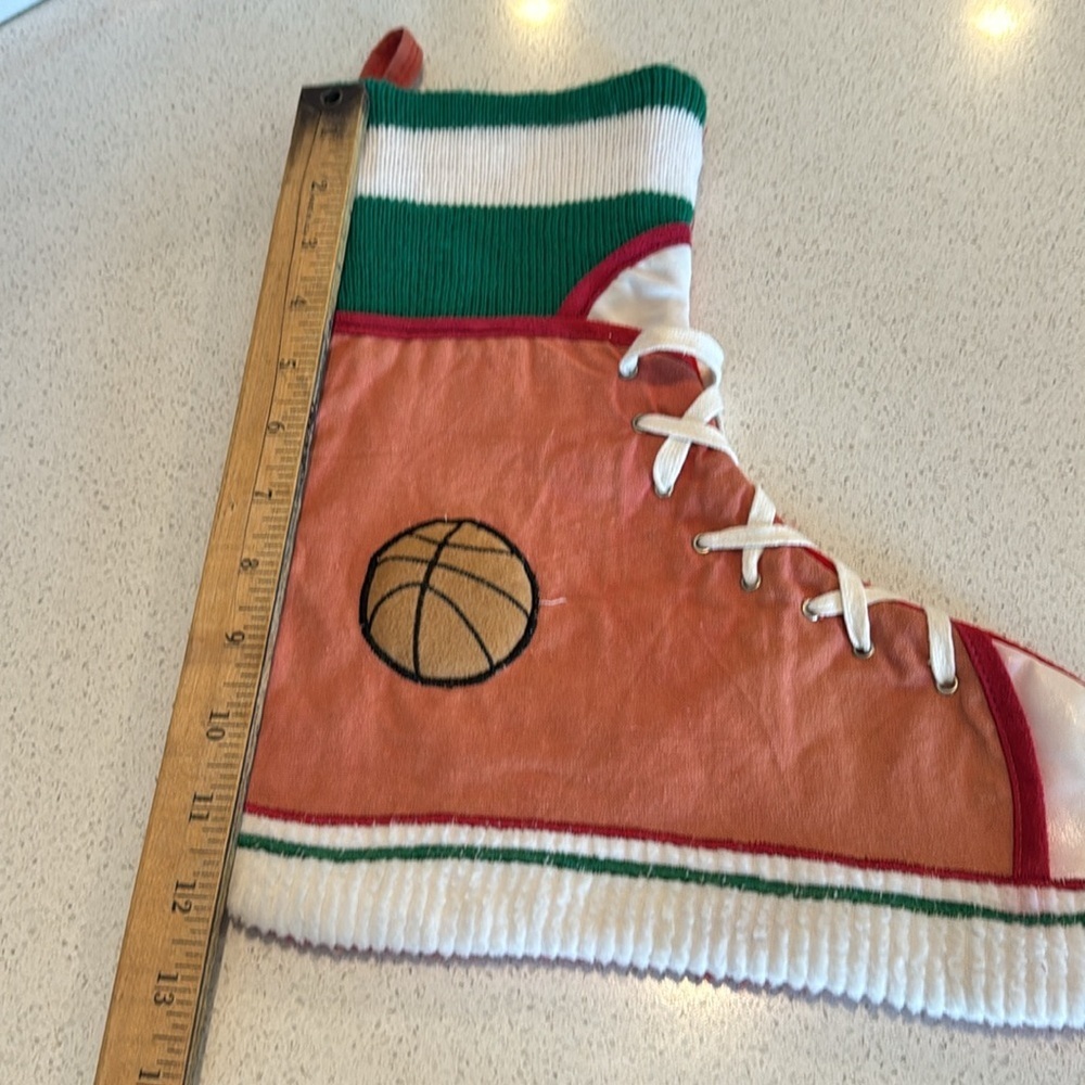 vintage basketball high top shoe christmas stocking with shoe lace green sock - Picture 7 of 9